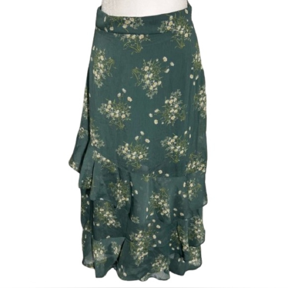 NWT KI AMI SKIRT FRANCESCA’S SMALL GREEN FLORAL LONG MAXI RUFFLED BOHO COTTAGE